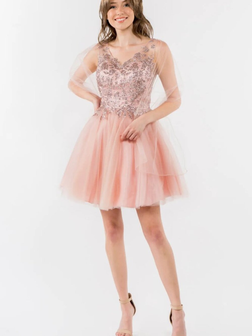 NEW ROSE GOLD Mesh & Glitter Cocktail Dress Formal Elegant GS1968